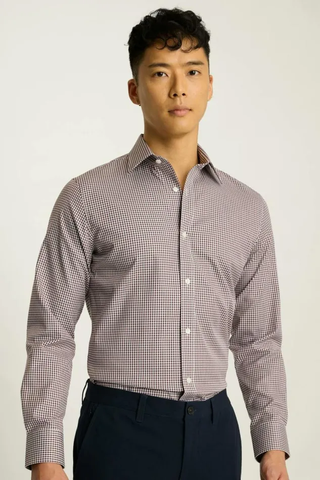 Men Weekday Warrior Dress Shirt Burgundy Plaid Bonobos Business Casual Shirts