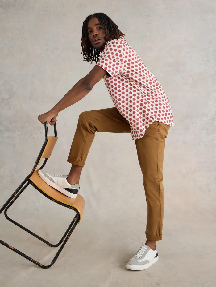 Men White Stuff Clothing Retro Spot Printed SS Shirt Men White Stuff Clothing Retro Spot Printed SS Shirt