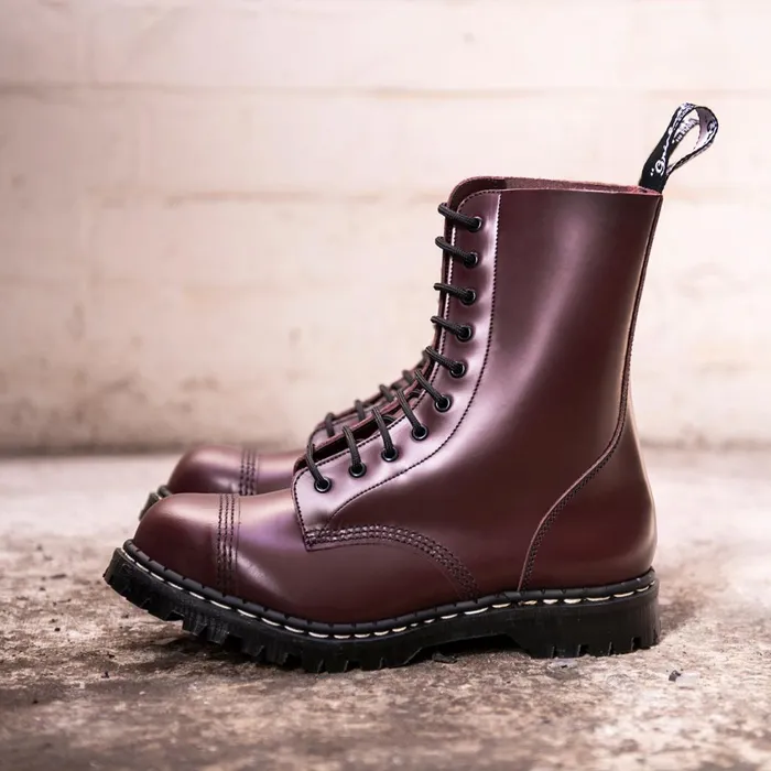 MenWomen Solovair Steel Toe Boots Oxblood HiShine 10 Eye Steel Toe Derby Boot