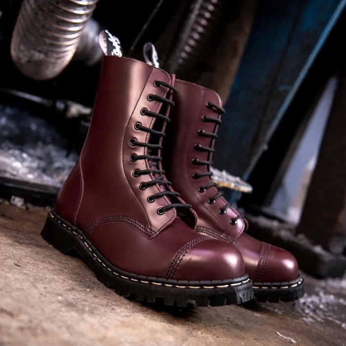MenWomen Solovair Steel Toe Boots Oxblood HiShine 10 Eye Steel Toe Derby Boot