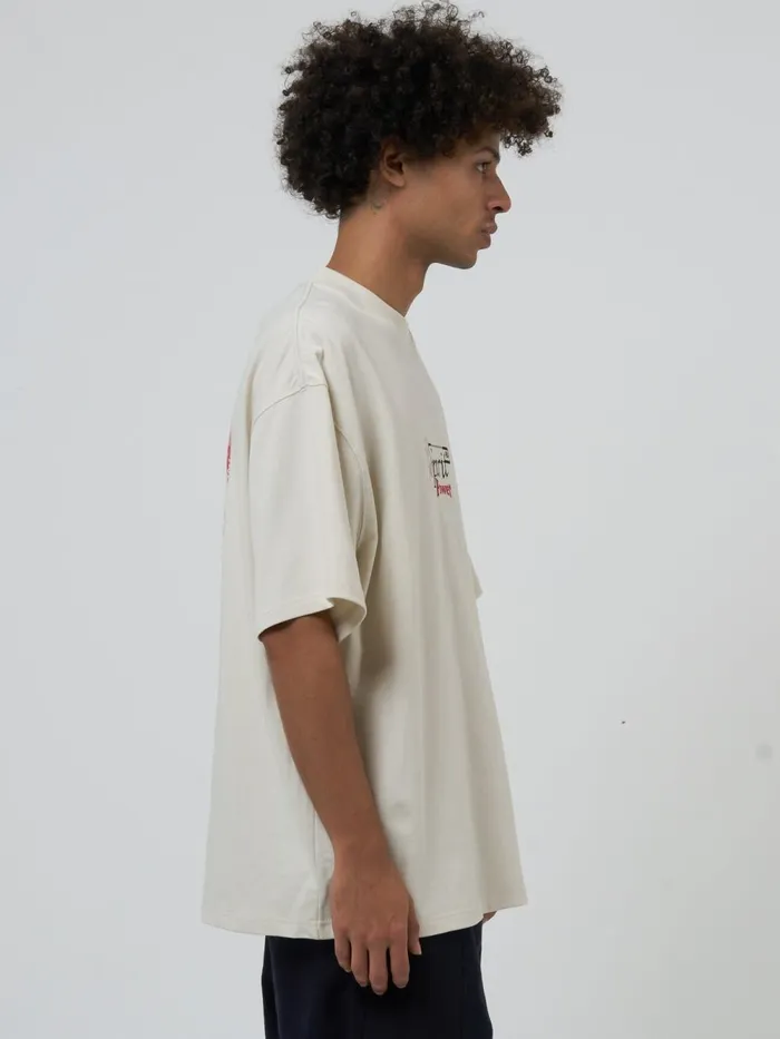 Mens Spirit Portal Box Fit Oversize Tee Heritage White Thrills Tees and Tank Tops