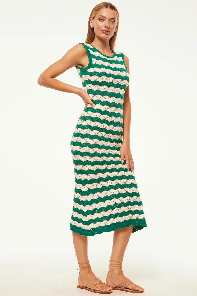 MISA Los Angeles ROSALBA DRESS Emerald Stripe Women Dresses