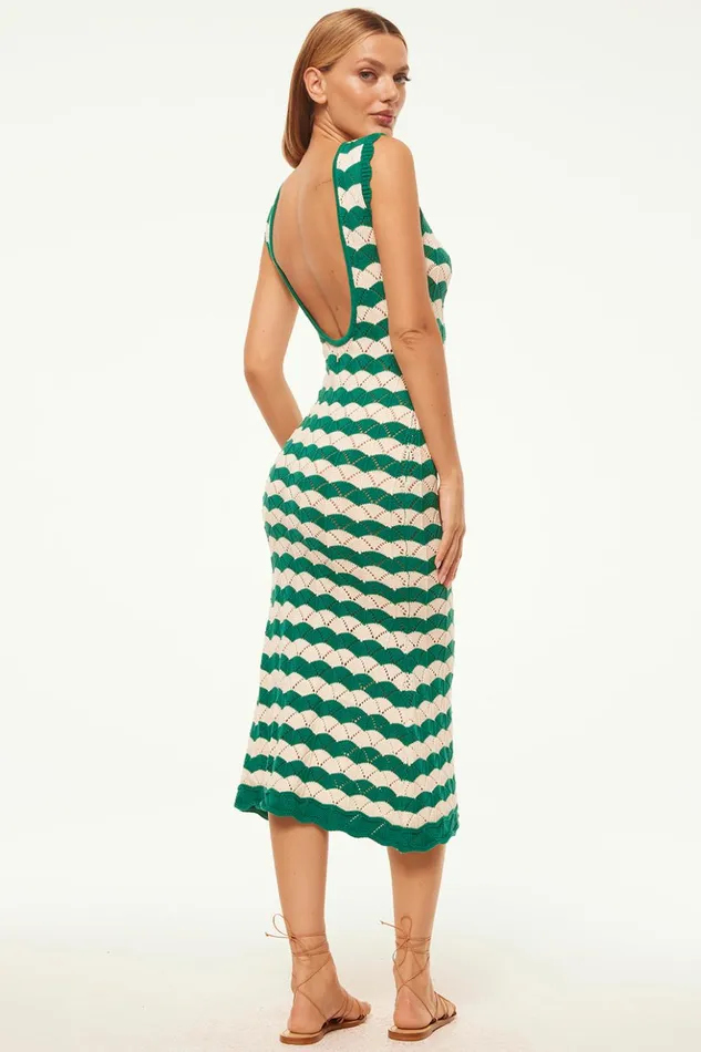 MISA Los Angeles ROSALBA DRESS Emerald Stripe Women Dresses