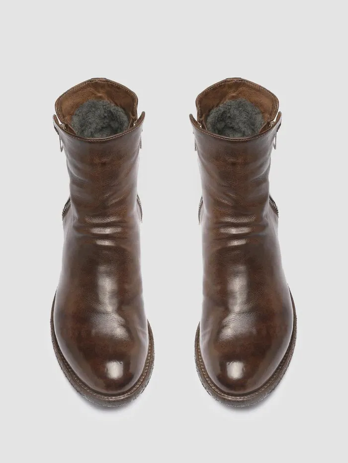 Officine Creative Boots and Booties LEXIKON 097 Cigar Brown Leather And Shearling Ankle Boots 8211 Women