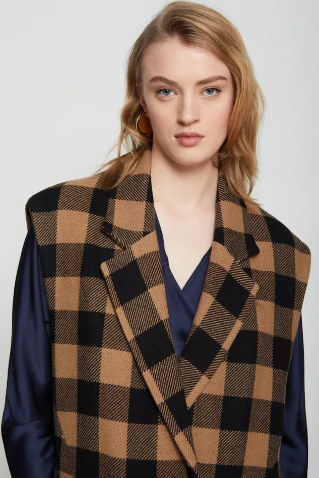 Ottod039Ame Woolblend Checked Sleveless Jacket Women Blazers and Jackets
