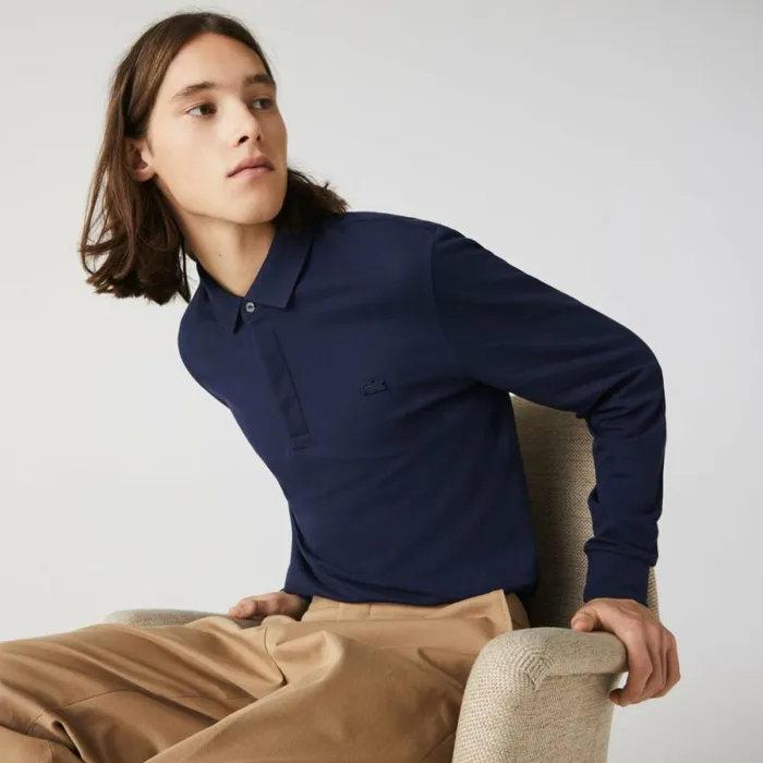 Polos Men Lacoste Men039s Smart Paris Long Sleeve Stretch Cotton Polo Navy Blue 166 Polos Men Lacoste Men039s Smart Paris Long Sleeve Stretch Cotton Polo Navy Blue 166