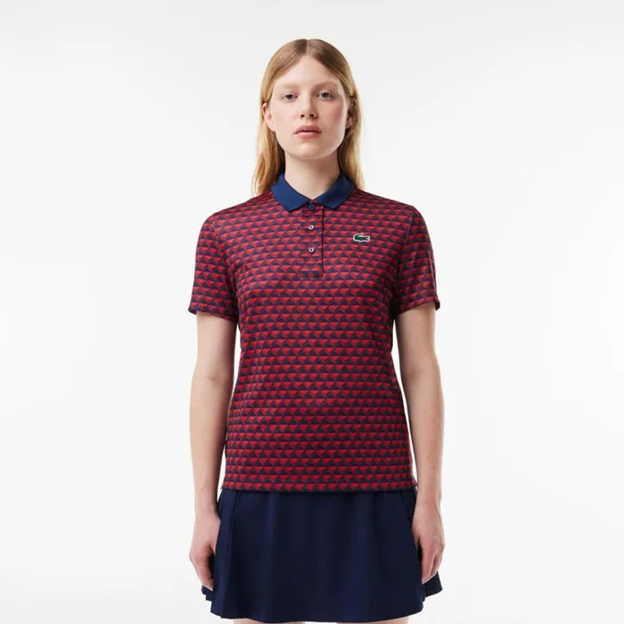 Polos Women Lacoste Women039s UltraDry Patterneded Golf Polo Blue Bordeaux Red Ikl