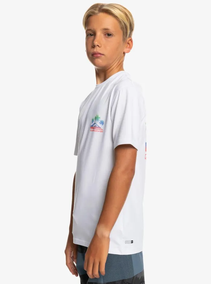 Quiksilver 816 Mix Session UPF 50 Short Sleeve Surf Tee White Boys Rashguards