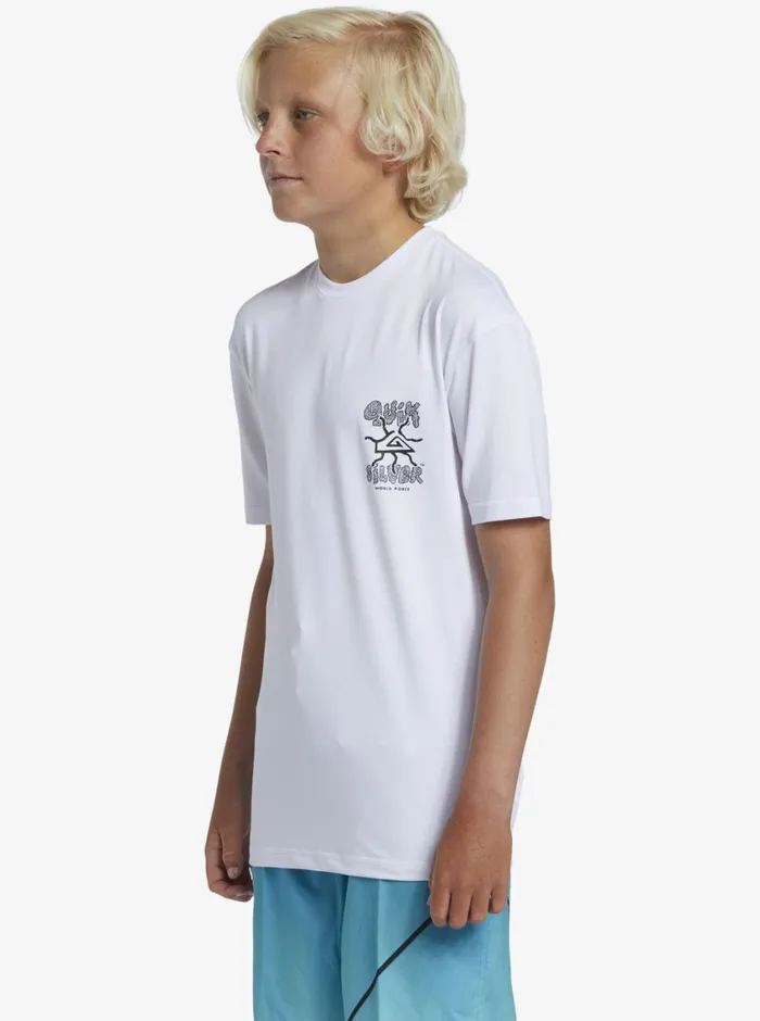 Quiksilver 816 Mix Session UPF 50 Short Sleeve Surf Tee White Boys Rashguards