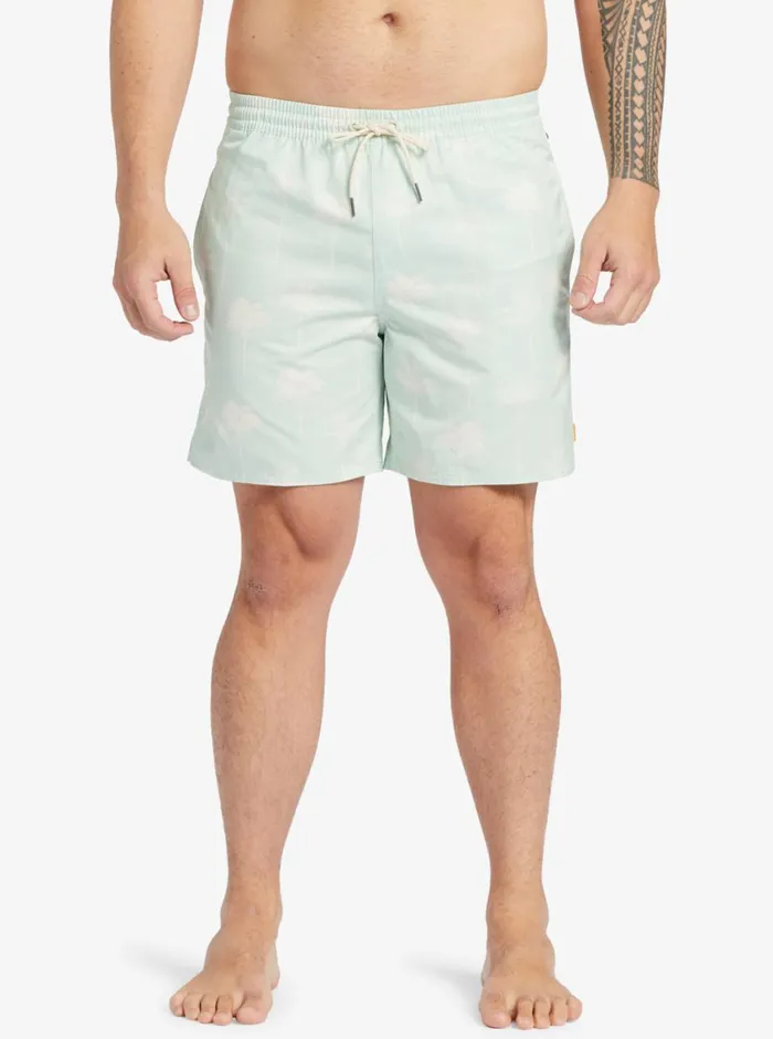 Quiksilver Cliffside 17034 Elastic Waist Shorts Subtle Green Amazed Palm MensWaterman Elastic Waist