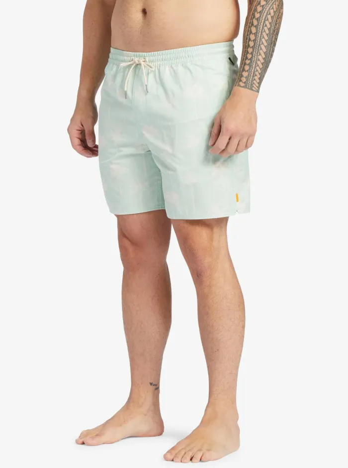 Quiksilver Cliffside 17034 Elastic Waist Shorts Subtle Green Amazed Palm MensWaterman Elastic Waist