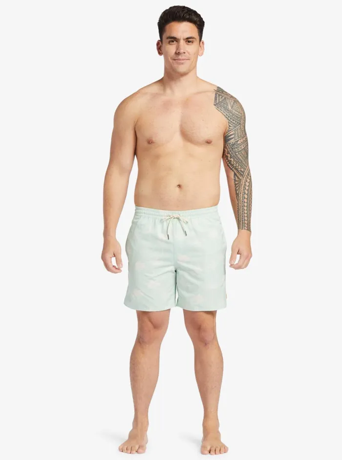 Quiksilver Cliffside 17034 Elastic Waist Shorts Subtle Green Amazed Palm MensWaterman Elastic Waist