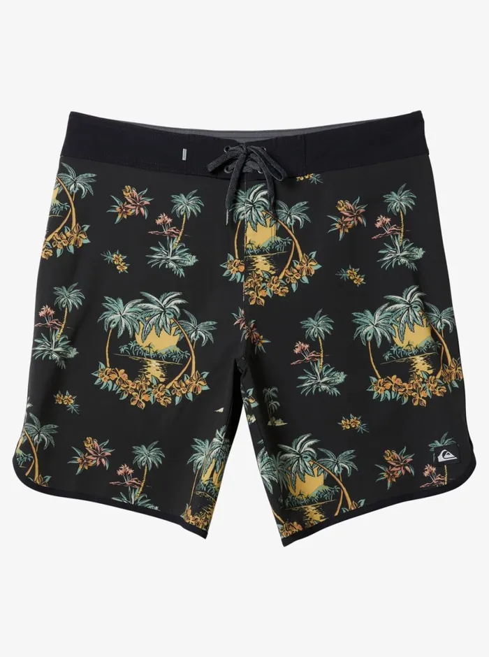 Quiksilver Surfsilk Scallop 19034 Boardshorts Black Palm Spritz Mens Shorts and Amphibians