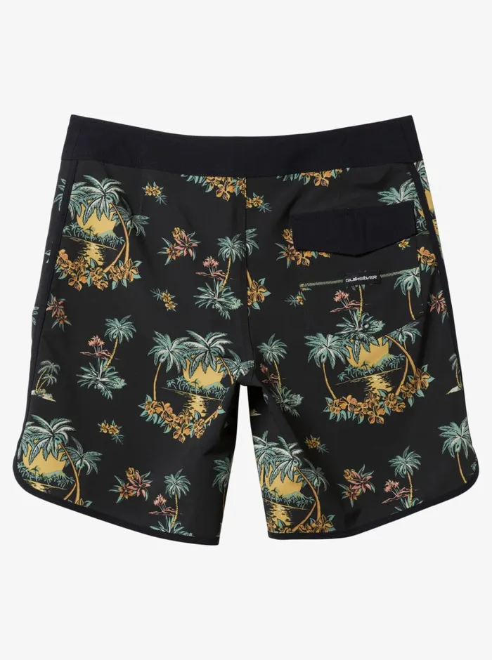 Quiksilver Surfsilk Scallop 19034 Boardshorts Black Palm Spritz Mens Shorts and Amphibians