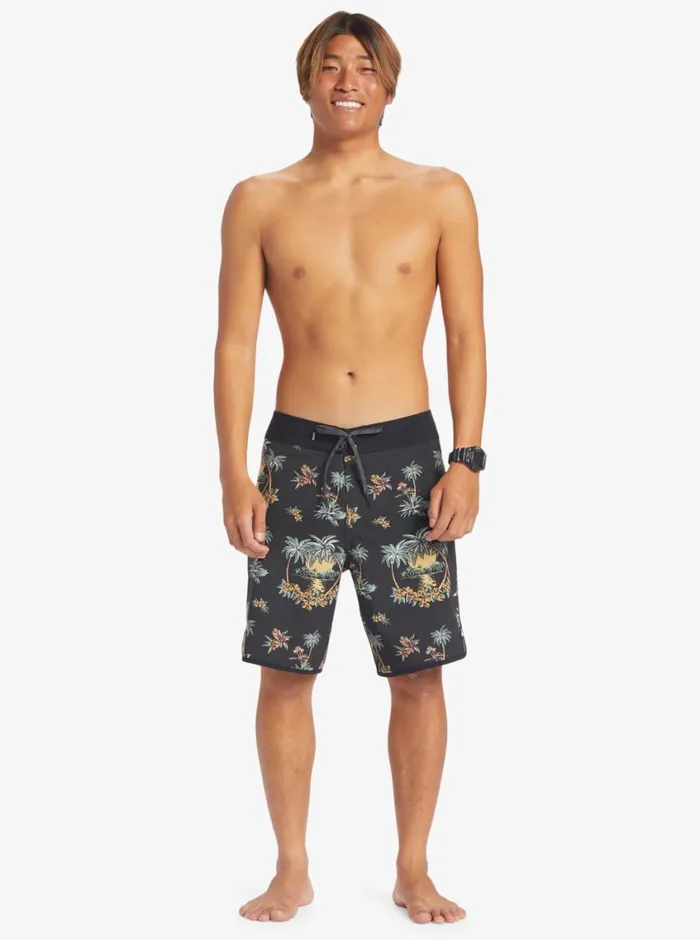 Quiksilver Surfsilk Scallop 19034 Boardshorts Black Palm Spritz Mens Shorts and Amphibians