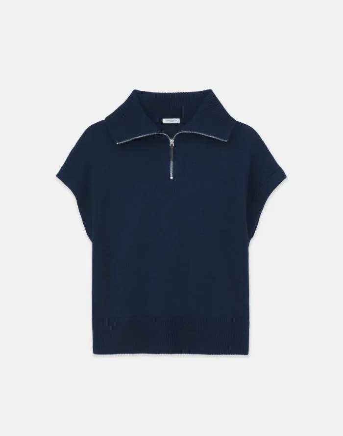 Ready To Wear CottonSilk Tape Half Zip Sweater Midnight Blue Lafayette 148 New York Sweaters and Knits