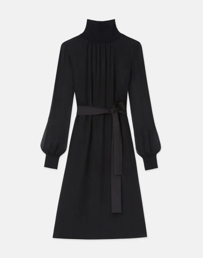 Ready To Wear Opaque and Sheer Silk Turtleneck Dress Black Lafayette 148 New York Dresses Ready To Wear Opaque and Sheer Silk Turtleneck Dress Black Lafayette 148 New York Dresses