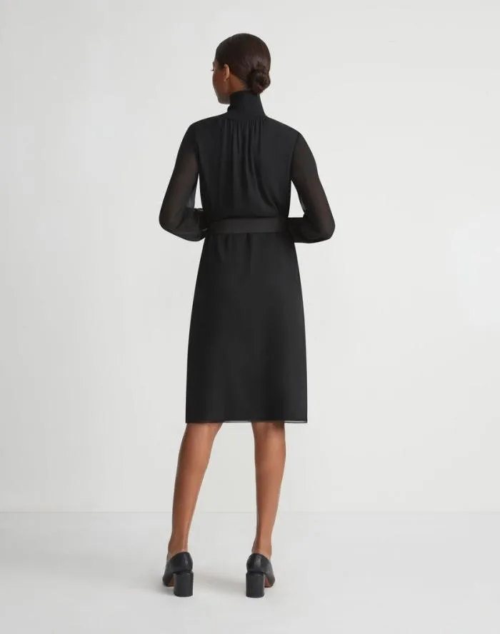 Ready To Wear Opaque and Sheer Silk Turtleneck Dress Black Lafayette 148 New York Dresses