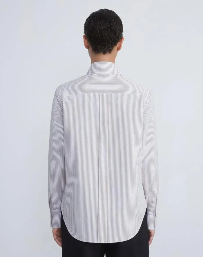 Ready To Wear Stripe Cotton High Collar Shirt Oat Multi Lafayette 148 New York Blouses and Shirts