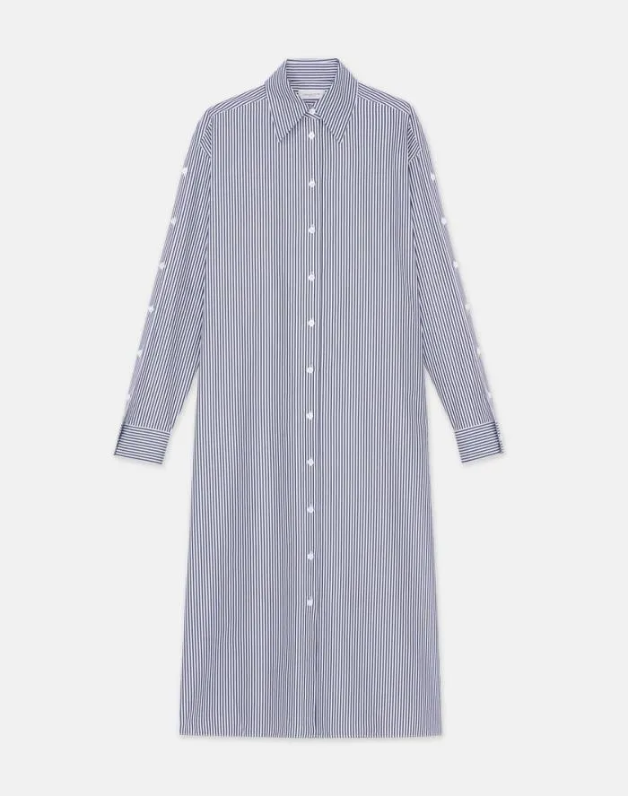 Ready To Wear Stripe Cotton Poplin Button Sleeve Oversized Shirtdress Midnight Blue Multi Lafayette 148 New York Dresses Ready To Wear Stripe Cotton Poplin Button Sleeve Oversized Shirtdress Midnight Blue Multi Lafayette 148 New York Dresses