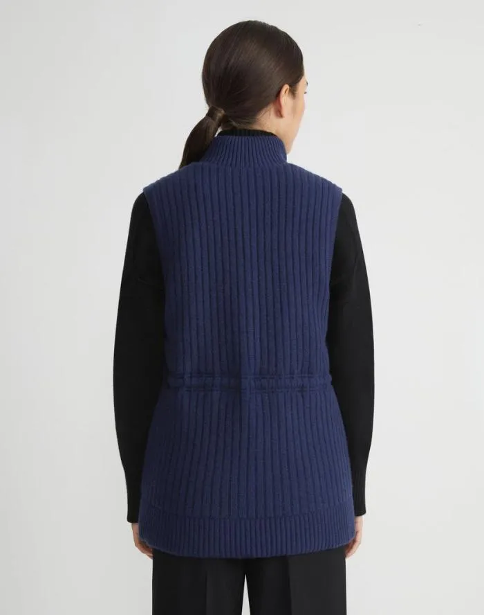 Ready To Wear Wool Knit and Recycled Poly Quilted Reversible Vest Midnight Blue Lafayette 148 New York Jackets and Blazers