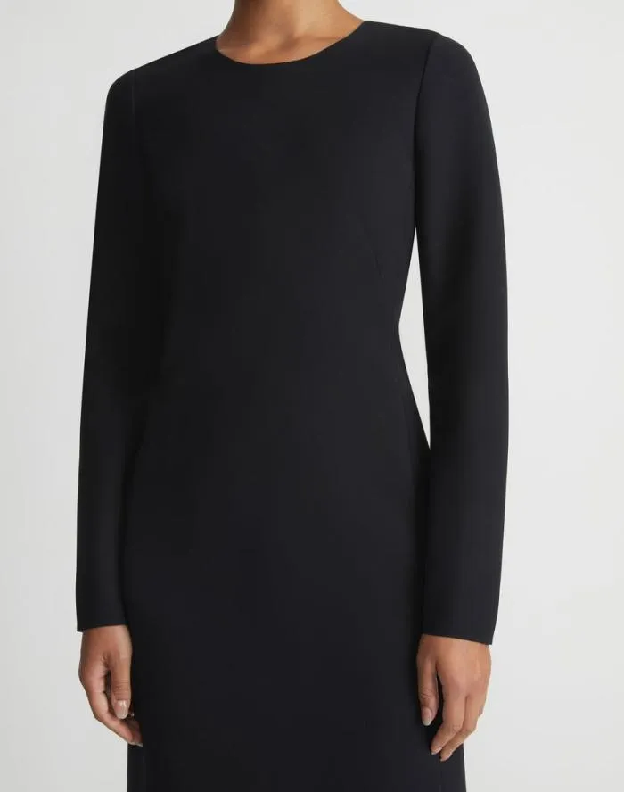 Ready To Wear WoolSilk Crepe Long Sleeve Sheath Dress Black Lafayette 148 New York Dresses