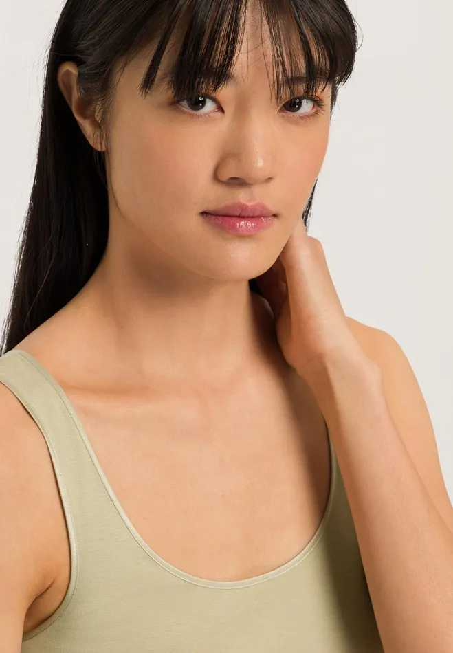 Round Neck Cotton Tank Top Moss Green Women HANRO Tank Tops