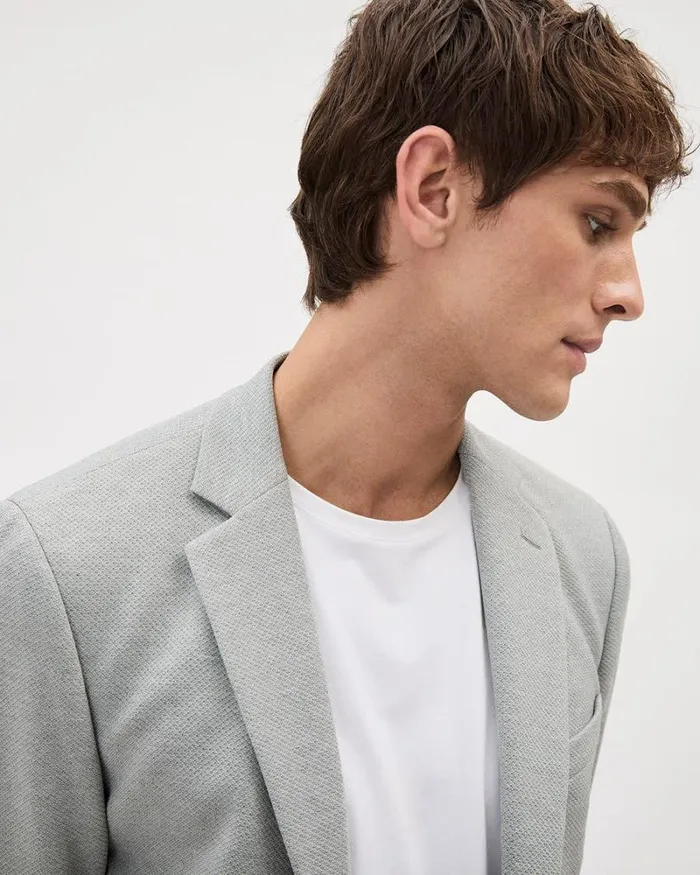 RWandCO Blazers SlimFit Textured Knit Blazer Light Grey 8211 Men