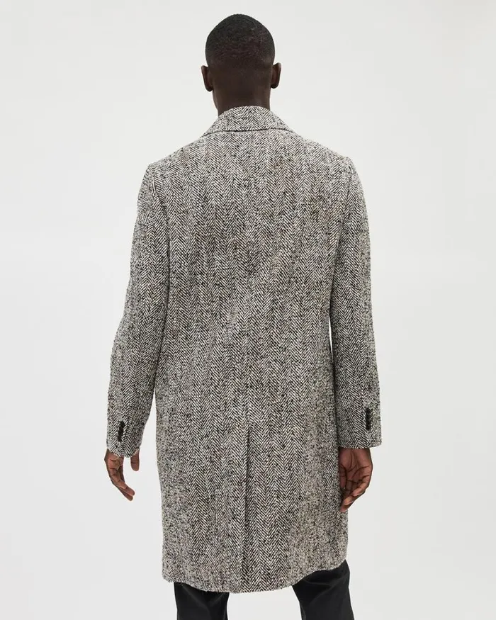 RWandCO Coats and Jackets Classic DoubleBreasted Tweed Coat Black And White 8211 Men