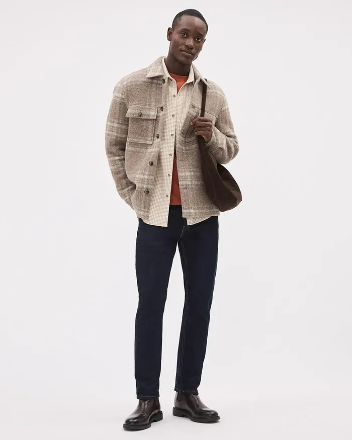 RWandCO Coats and Jackets Plaid Wool Overshirt Taupe 8211 Men