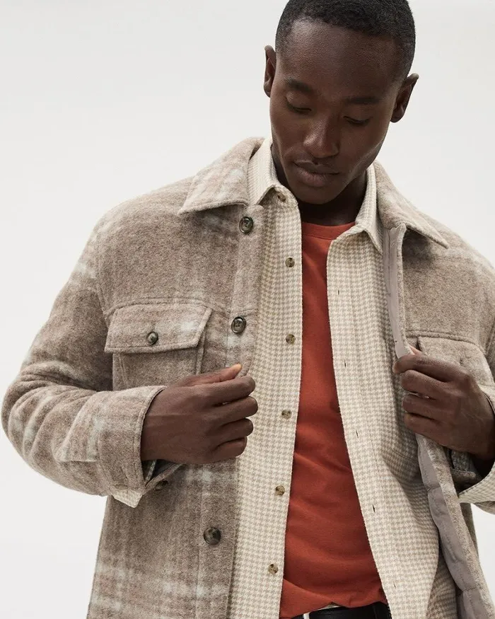 RWandCO Coats and Jackets Plaid Wool Overshirt Taupe 8211 Men