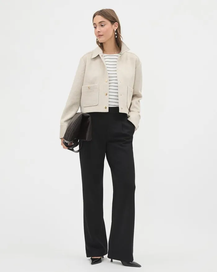 RWandCO Coats and Jackets Textured Twill Cropped Shacket Beige Mix 8211 Women