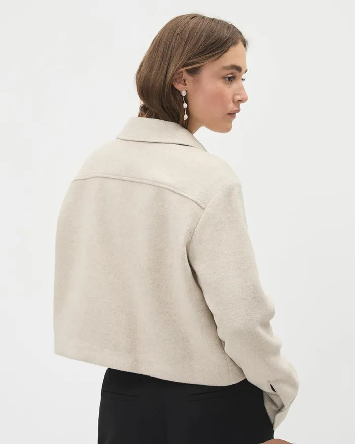 RWandCO Coats and Jackets Textured Twill Cropped Shacket Beige Mix 8211 Women