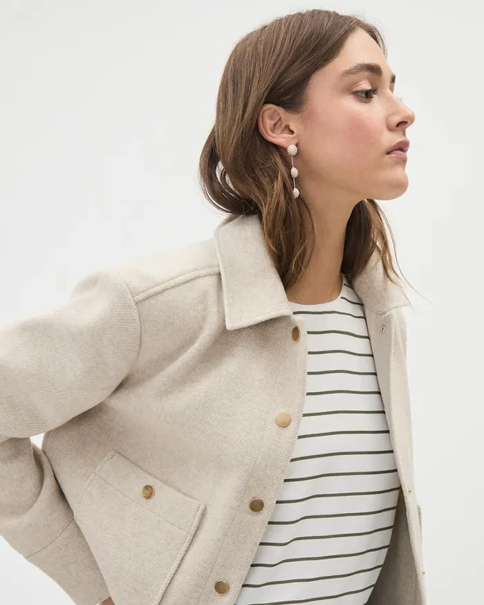 RWandCO Coats and Jackets Textured Twill Cropped Shacket Beige Mix 8211 Women