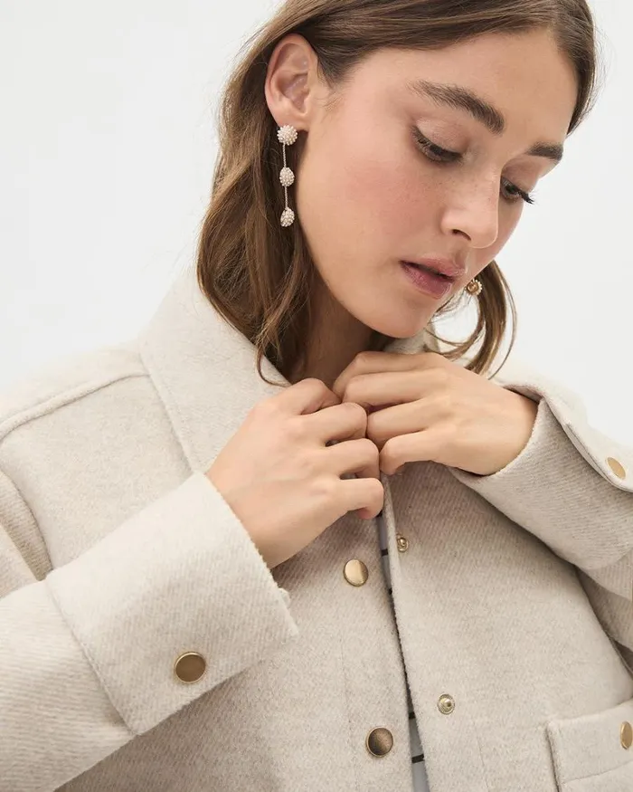 RWandCO Coats and Jackets Textured Twill Cropped Shacket Beige Mix 8211 Women