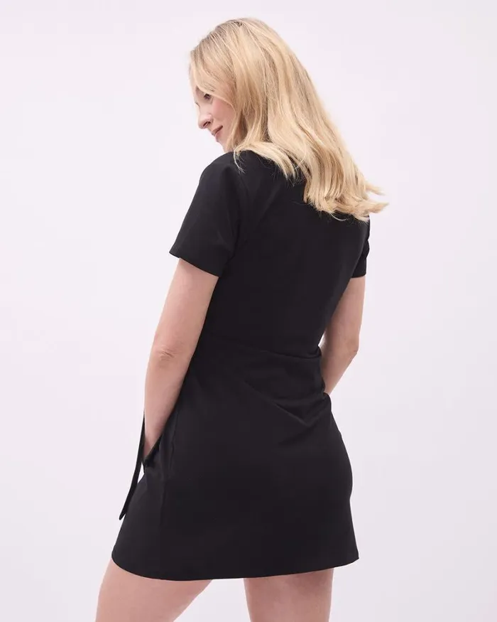 RWandCO Dresses and Jumpsuits CrewNeck Short Sleeve Dress With Front Tie 8211 Thyme Maternity Black 8211 Women RWandCO Dresses and Jumpsuits CrewNeck Short Sleeve Dress With Front Tie 8211 Thyme Maternity Black 8211 Women