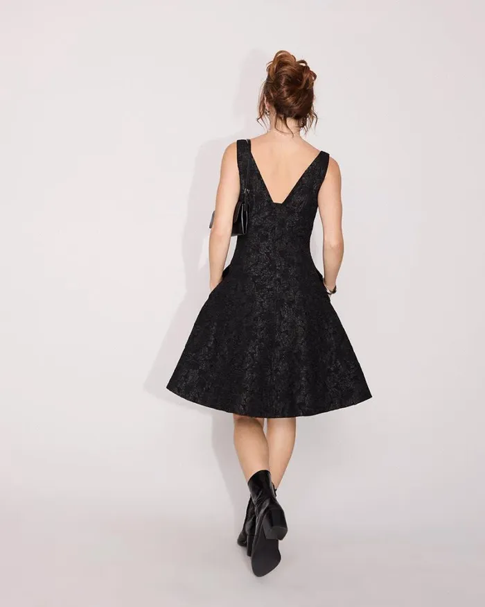 RWandCO Dresses Sleeveless Fit And Flare Jacquard Dress Black 8211 Women