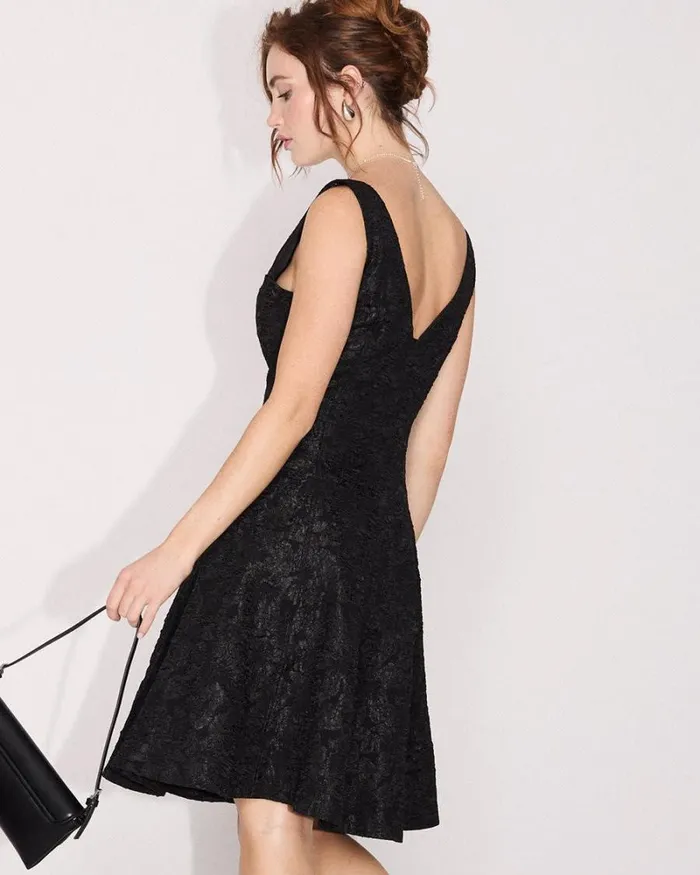 RWandCO Dresses Sleeveless Fit And Flare Jacquard Dress Black 8211 Women