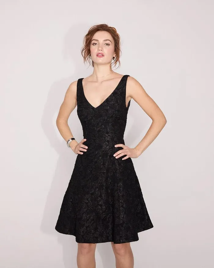 RWandCO Dresses Sleeveless Fit And Flare Jacquard Dress Black 8211 Women