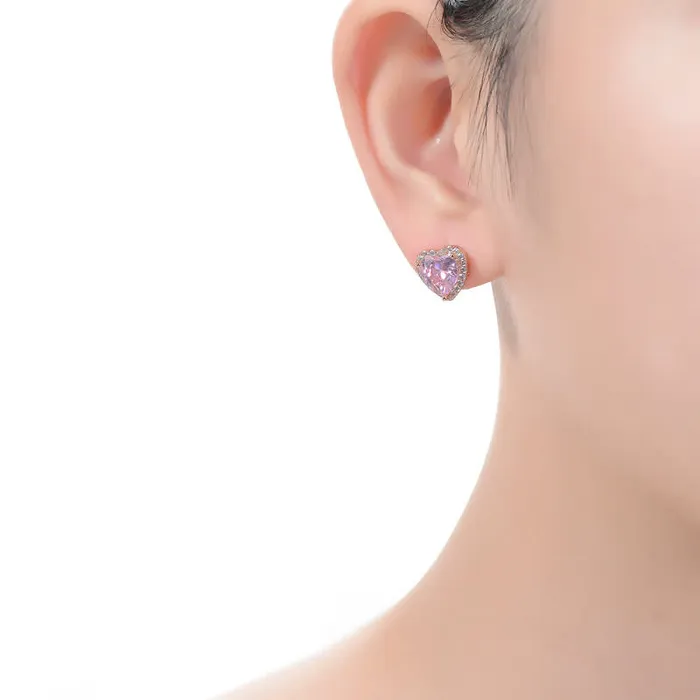 RWandCO Earrings Genevive Sterling Silver 18K Rose Plated With Pink Cubic Zirconia Heart Stud Earrings Medium Pink 8211 Women RWandCO Earrings Genevive Sterling Silver 18K Rose Plated With Pink Cubic Zirconia Heart Stud Earrings Medium Pink 8211 Women