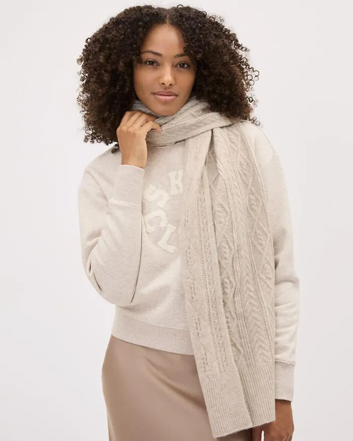 RWandCO Hats Gloves and Scarves CableKnit Scarf Oatmeal Mix8211 8211 Women