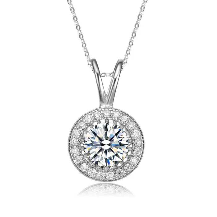 RWandCO Necklaces Rachel Glauber Classy Round Pendant Necklace With Clear Cubic Zirconia Silver 8211 Women RWandCO Necklaces Rachel Glauber Classy Round Pendant Necklace With Clear Cubic Zirconia Silver 8211 Women