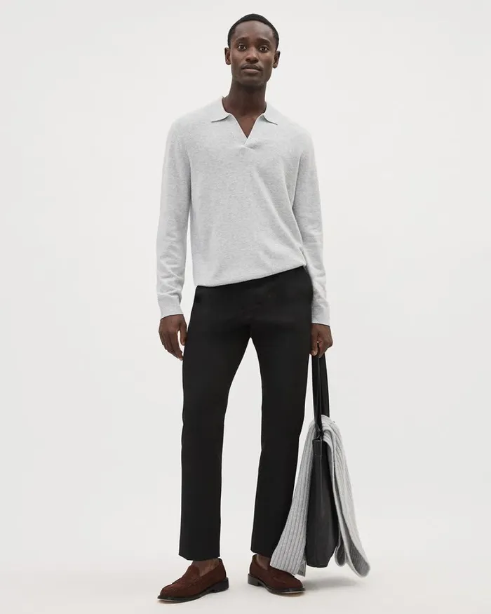 RWandCO Polos LongSleeve Wool Blend Sweater With Johnny Collar Light Heather Grey 8211 Men