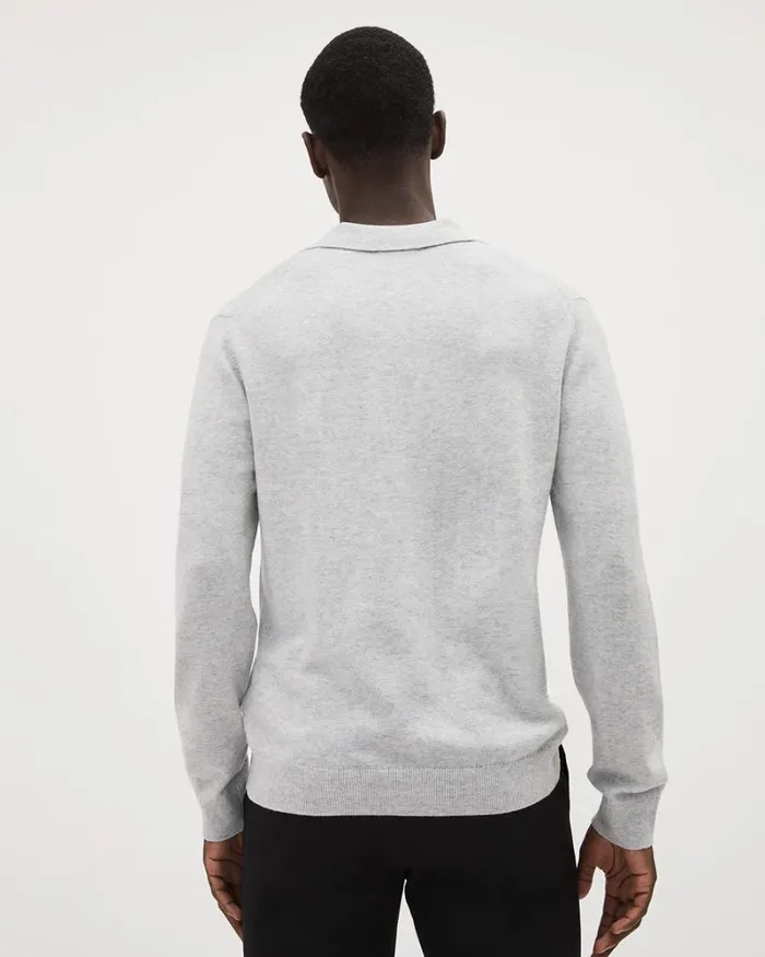 RWandCO Polos LongSleeve Wool Blend Sweater With Johnny Collar Light Heather Grey 8211 Men