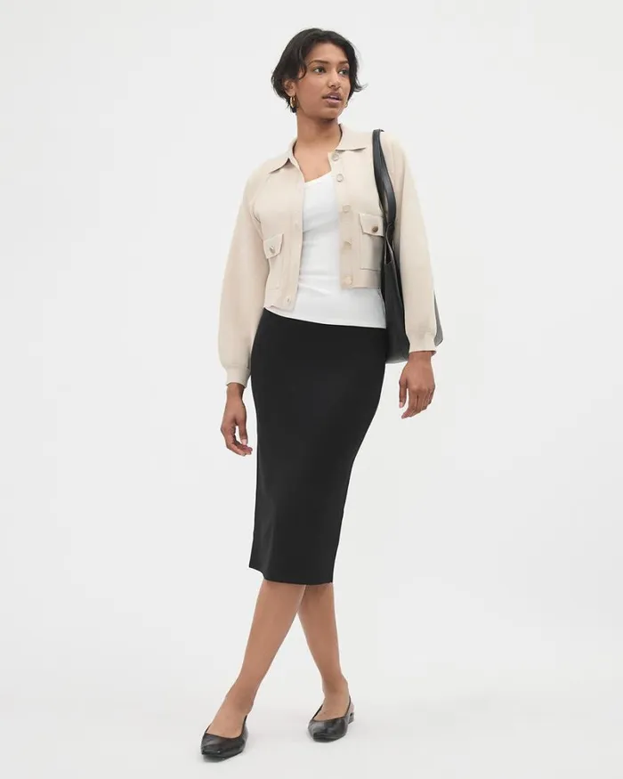 RWandCO Skirts Black Knitted Pencil Midi Skirt Black 8211 Women
