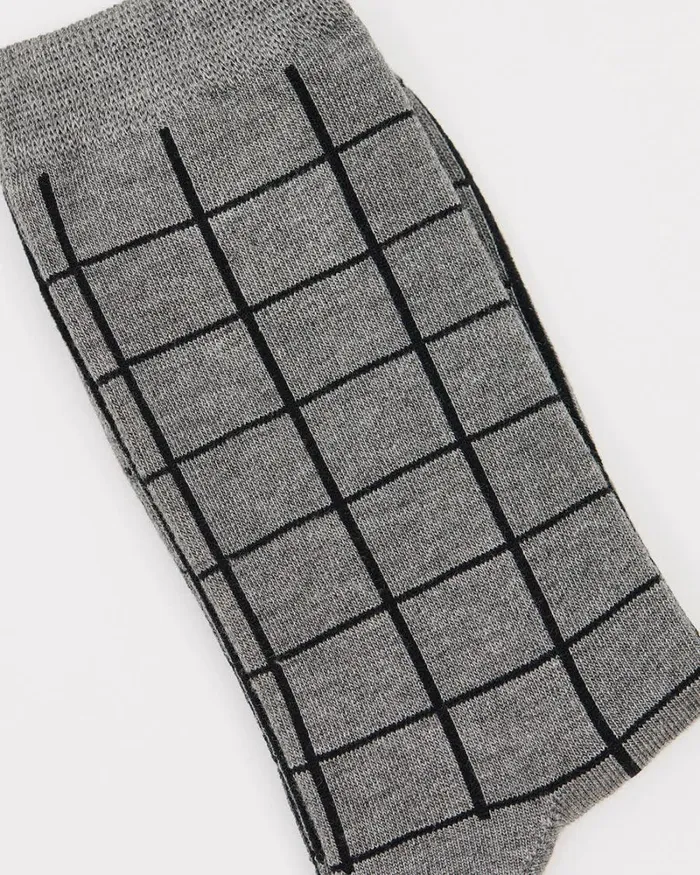 RWandCO Socks and Tights Windowpane Bamboo Crew Socks Med Grey Mix 8211 Women