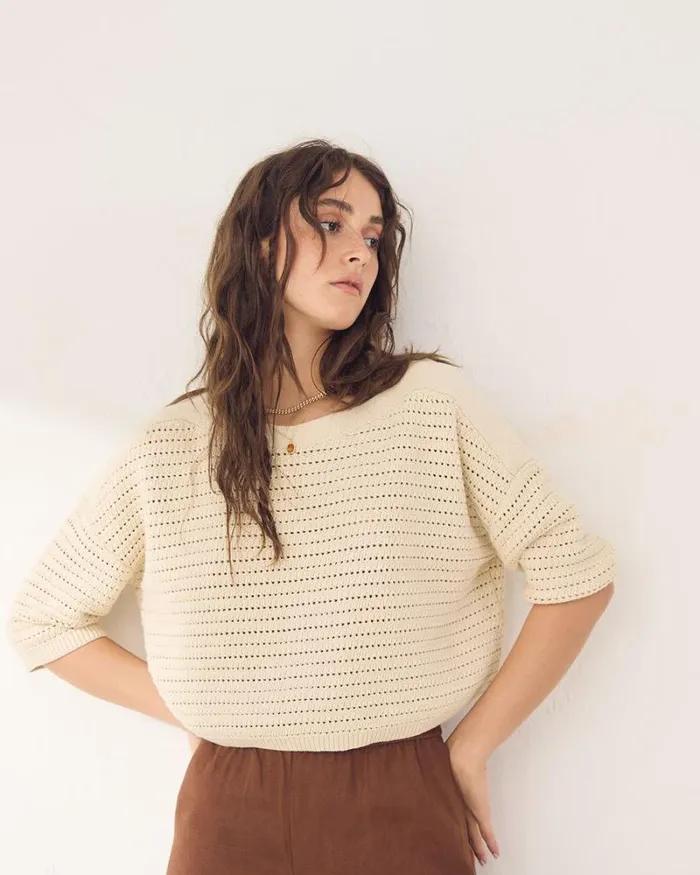 RWandCO Sweaters and Cardigans ElbowSleeve Crochet Sweater Oatmeal 8211 8211 Women RWandCO Sweaters and Cardigans ElbowSleeve Crochet Sweater Oatmeal 8211 8211 Women