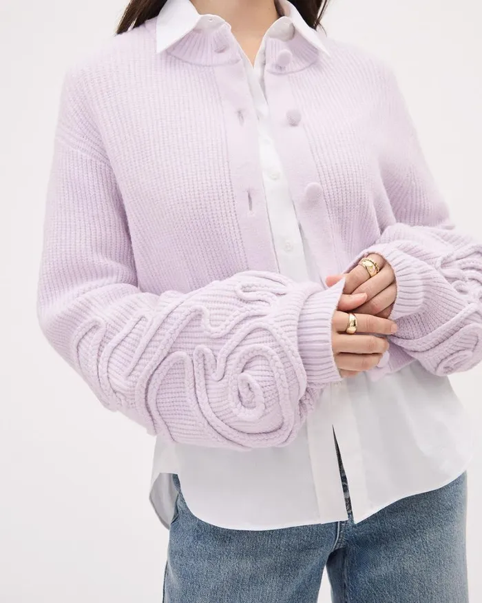 RWandCO Sweaters and Cardigans LongSleeve CrewNeck Cardigan With Flower Appliqus Orchid Hush 8211 Women RWandCO Sweaters and Cardigans LongSleeve CrewNeck Cardigan With Flower Appliqus Orchid Hush 8211 Women
