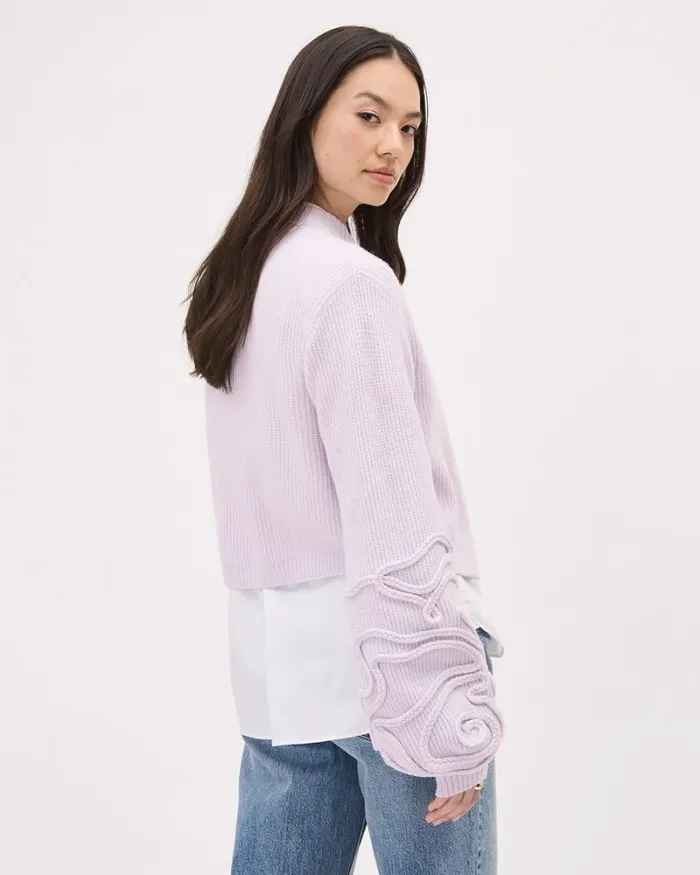 RWandCO Sweaters and Cardigans LongSleeve CrewNeck Cardigan With Flower Appliqus Orchid Hush 8211 Women
