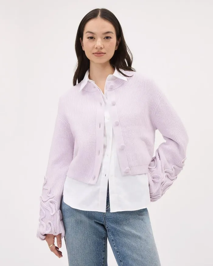RWandCO Sweaters and Cardigans LongSleeve CrewNeck Cardigan With Flower Appliqus Orchid Hush 8211 Women